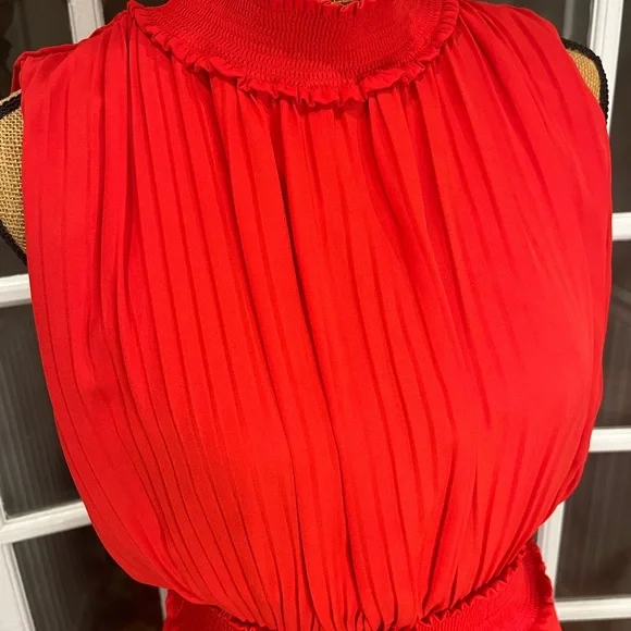 Nanette Lepore Pleated Elastic Waist Lined Dress Red Size 14 - Picture 2 of 10